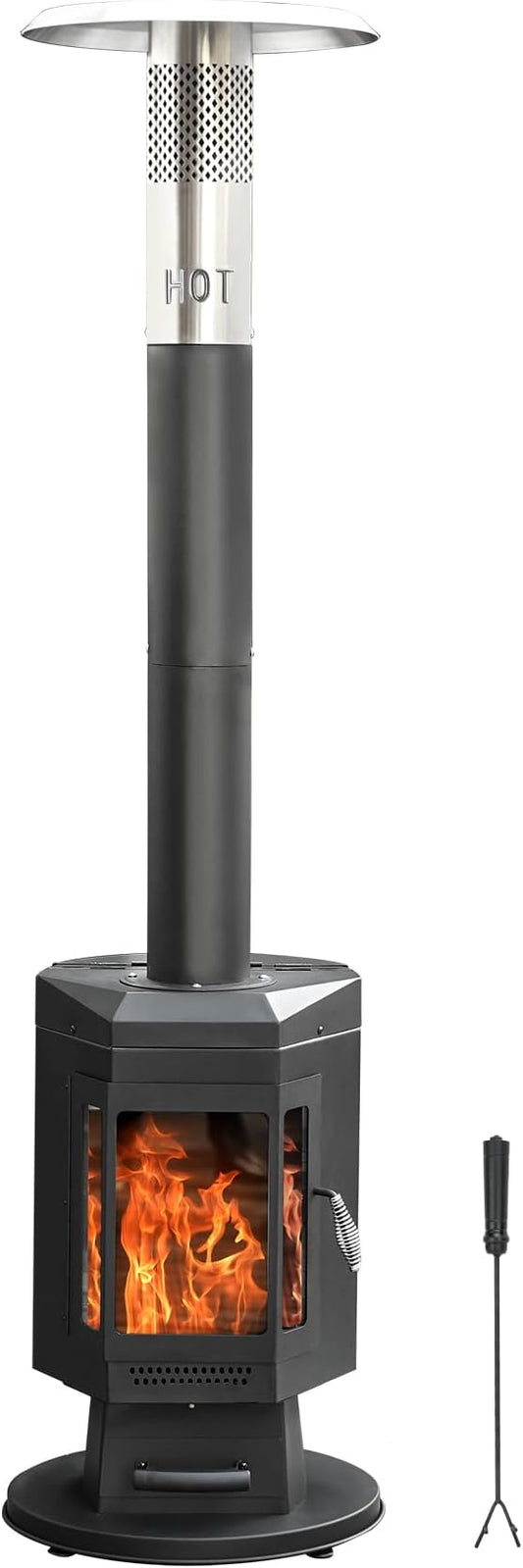 80" Premium Wood Pellet Patio Heater with Glass Window, Portable Pellet Heater with Wheel, Modern Fire Pit for Patio Backyard Garden Villa Outdoor Restaurant, 70,000BTU, FP058