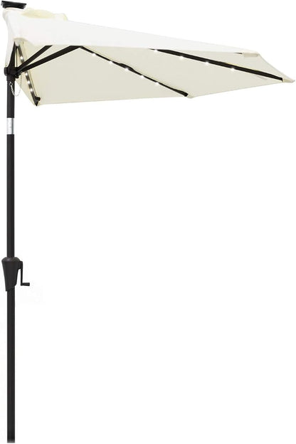 C-Hopetree 9 ft Half Round Outdoor Patio Market Wall Umbrella with Solar LED Lights and Tilt