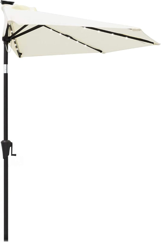 C-Hopetree 9 ft Half Round Outdoor Patio Market Wall Umbrella with Solar LED Lights and Tilt