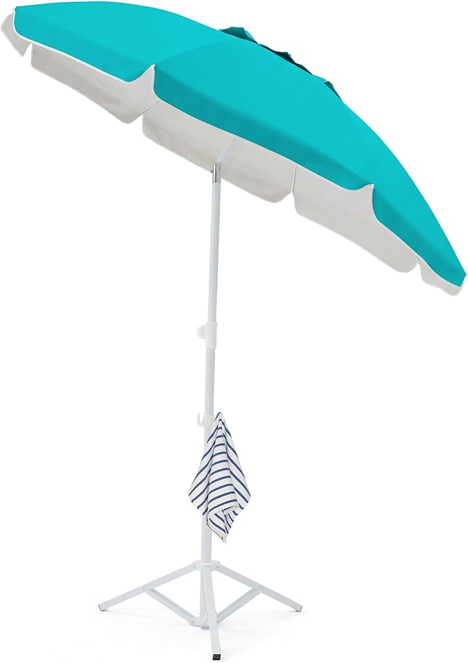 JEAREY 6.5ft Sun Shade Umbrellas, Portable Umbrella with Stand, Lightweight Sun Protection Free Standing Sport Umbrella for Outdoor Sports, Camping, Fishing, Patio, Beach, Peacock Blue