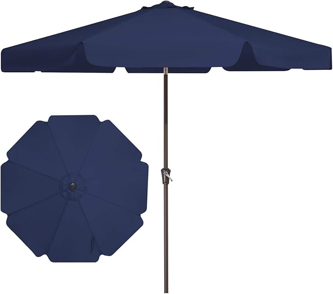 JEAREY 9 FT Patio Umbrella Outdoor, Table Umbrellas Market Umbrella w/Push Button Tilt/Crank, 8 Sturdy Ribs(Navy Blue)
