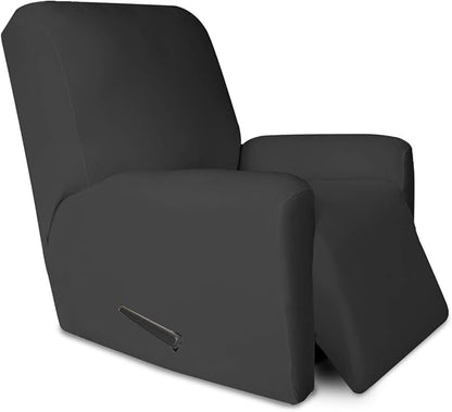 PureFit Stretc Recliner Chair Covers Fleece Soft Couch Covers for Sofa | Dark Gray 4-Pieces Recliner Slipcover Pocket Couch Protector, Fleece Sofa Cover Washable with Non Slip Elastic Bottom