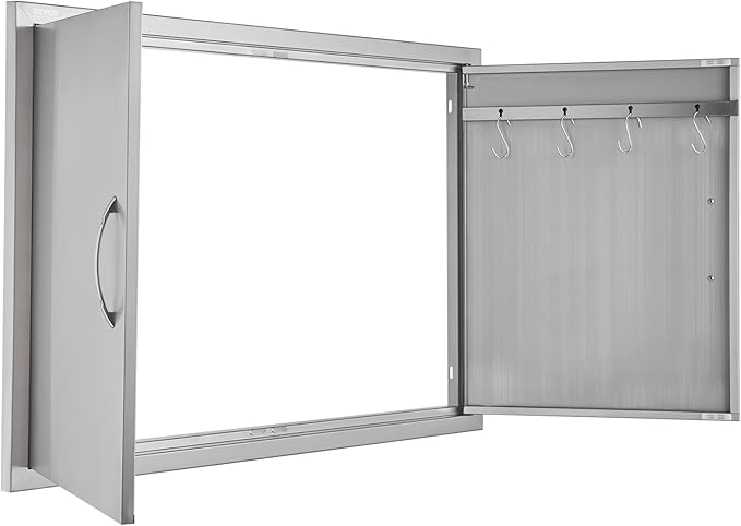 VEVOR BBQ Access Door, 39W x 26H Inch Double Outdoor Kitchen Door, Stainless Steel Flush Mount Door, Wall Vertical Door with Handles and Hooks, for BBQ Island, Grilling Station, Outside Cabinet