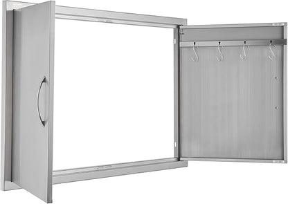 VEVOR BBQ Access Door, 39W x 26H Inch Double Outdoor Kitchen Door, Stainless Steel Flush Mount Door, Wall Vertical Door with Handles and Hooks, for BBQ Island, Grilling Station, Outside Cabinet