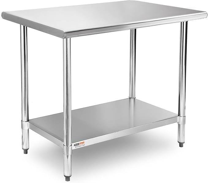 Stainless Steel Prep Table with Adjustable Undershelf 30x24 Inches | Heavy Duty Metal Workbench for Commercial Kitchen Restaurant Laundry Garage Home Hotel Workshop Chef Homemaker