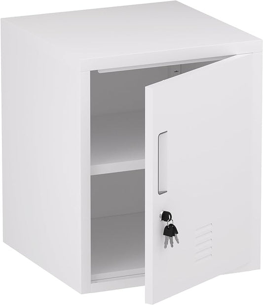 Metal Storage Locker Cabinet with Locking Door and Adjustable Shelf for Home Office Classroom Workshop Organization (White)