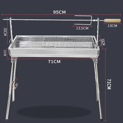 Folding Portable Barbecue Charcoal Grill, BBQ Tool, Barbecue Outdoor Stainless Steel Smoker Grill for Outdoor Cooking Camping Picnics Beach (Silver 95 * 33 * 71cm)