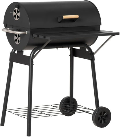 Portable Charcoal Grill for Outdoor Barbecue, Compact Steel BBQ Smoker with Wheels, Side Shelf and Adjustable Vent for Camping, Picnic, Backyard Use