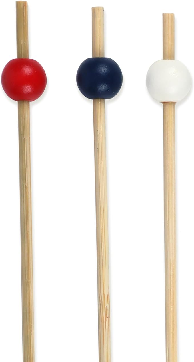 BambooMN Decorative Ball End Cocktail Fruit Sandwich Picks Skewers for Catered Events, Holiday's, Restaurants or Buffets Party Supplies - 5.9" Assorted, 100 pcs