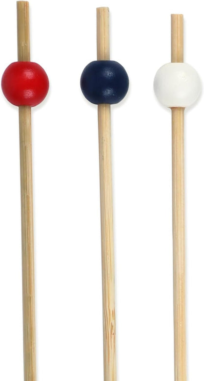 BambooMN Decorative Ball End Cocktail Fruit Sandwich Picks Skewers for Catered Events, Holiday's, Restaurants or Buffets Party Supplies - 5.9" Assorted, 100 pcs