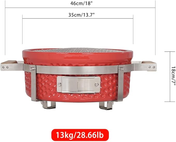 Yakitori Charcoal Grill, Japanese Ceramic Tabletop BBQ Grill with Stainless Steel Stand & Grid Lifter, Portable Indoor/Outdoor Hibachi Grill for 2–5 People, 16"x9", Red, Gift for Chrismas