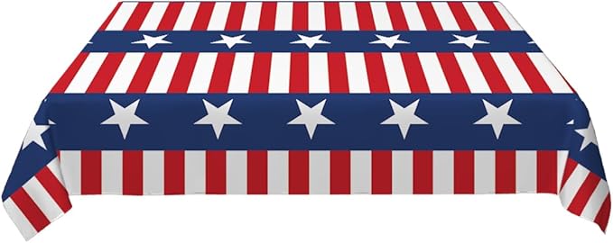 Decorative Rectangle Table Cloths Watercolor Stripes Stars 4th of July Patriotic Memorial Tablecloth Table Cover for Dining/BBQ/Picnic/Coffee Table 52 X 70 Inches