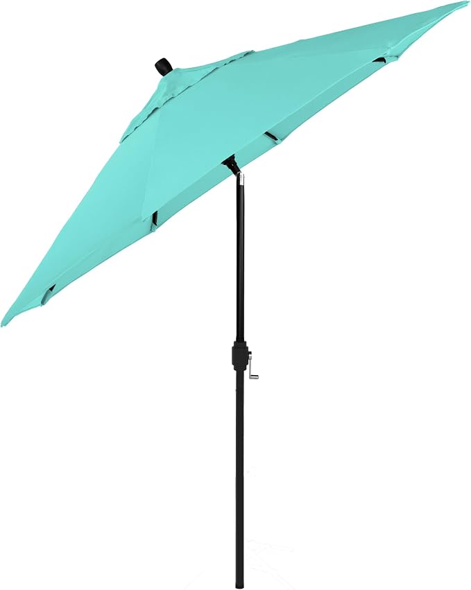 California Umbrella 12-Year-Non-Fading, 9Ft Premium Sunbrella Patio Umbrella, Hand-Crank, Button-Tilt, Black Frame, Aruba Fabric