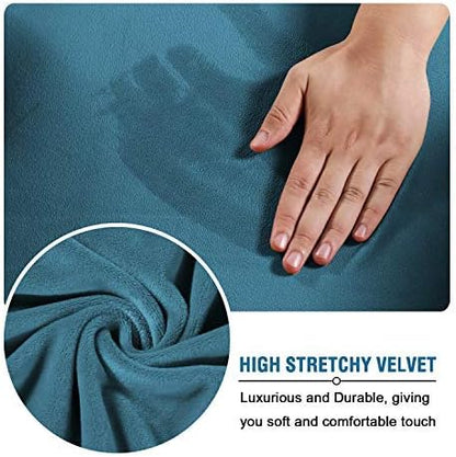 H.VERSAILTEX Real Velvet Plush 3 Piece Stretch Sofa Covers Couch Covers for 2 Cushion Couch Sofa Slipcovers Width Up to 90 Inch Feature Thick Soft Stay in Place (Large Sofa, Peacock Blue)