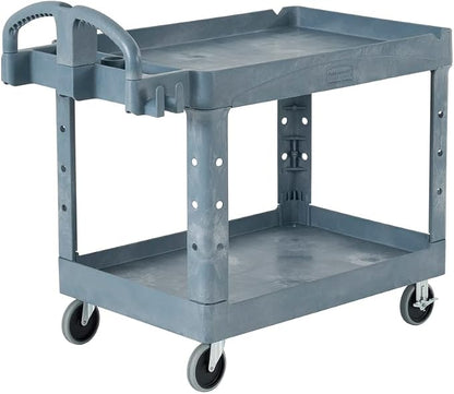 Rubbermaid Commercial Products BRUTE Heavy Duty 2-Shelf Utility/Service Cart, Large, Lipped Shelves, Ergonomic Handle, 750 lbs. Capacity, Black, for Warehouse/Garage/Cleaning/Maintenance/Stadiums