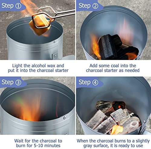 Portable Charcoal Grill (2 IN 1 Double-Sided) & Charcoal Chimney Starter with Clamp Set, Joyfair Small Tabletop Barbecue Grill with Food Tray & Rack, BBQ Grill Fire Starter for Outdoor Camping