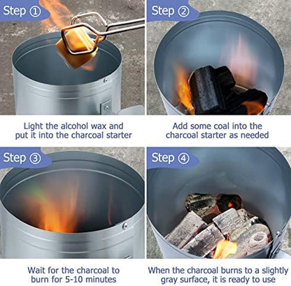 Portable Charcoal Grill (2 IN 1 Double-Sided) & Charcoal Chimney Starter with Clamp Set, Joyfair Small Tabletop Barbecue Grill with Food Tray & Rack, BBQ Grill Fire Starter for Outdoor Camping