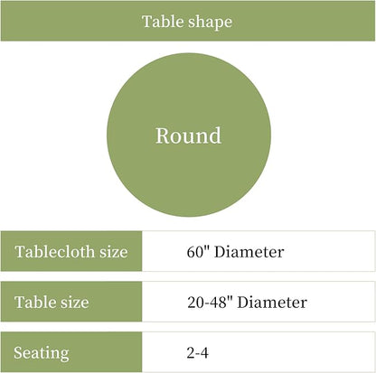Lamberia 60" Round Patio Tablecloth with Umbrella Hole and Zipper, Waterproof Outdoor Table Cover for Patio, Backyard, BBQ, Picnic & Indoor Dining, Washable Polyester Circular Tablecloth