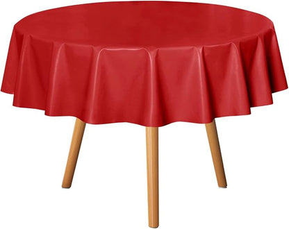 sancua 100% Waterproof Vinyl Tablecloth Table Cloth 60 Inch Round, Red | Oil Spill Proof, PVC Material, Wipe Clean Table Cover for Dining Tables, Buffet Parties and Camping