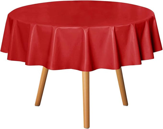 sancua 100% Waterproof Vinyl Tablecloth Table Cloth 60 Inch Round, Red | Oil Spill Proof, PVC Material, Wipe Clean Table Cover for Dining Tables, Buffet Parties and Camping