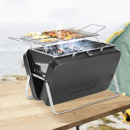 Portable Charcoal BBQ Grill, Briefcase Shape Non-stick Steel Barbecue Grill for Outdoors Camping Picnic and Party Cooking