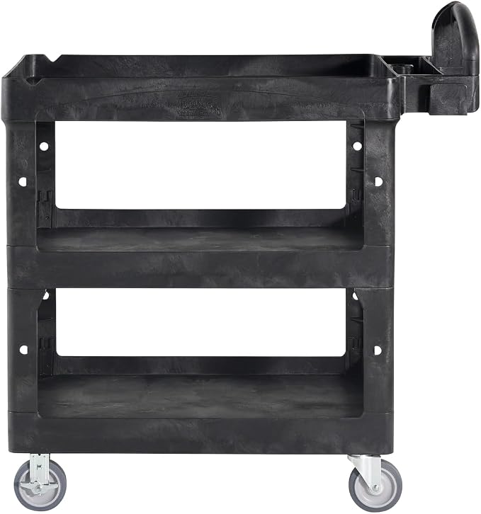 Rubbermaid Commercial Brute 3-Shelf Heavy-Duty Utility/Service Cart, Medium, High Storage, Lipped Shelves, Ergonomic Handle, 600 lb. Capacity, Ideal for Warehouse/Garage/Cleaning/Maintenance/Office