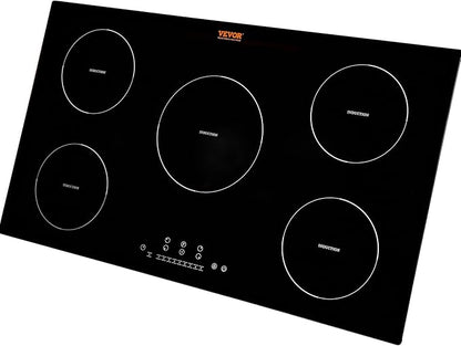 VEVOR Electric Cooktop, 5 Burners, 36'' Induction Stove Top, Built-in Magnetic Cooktop 9200W, 9 Heating Level Multifunctional Burner, LED Touch Screen w/Child Lock & Over-Temperature Protection