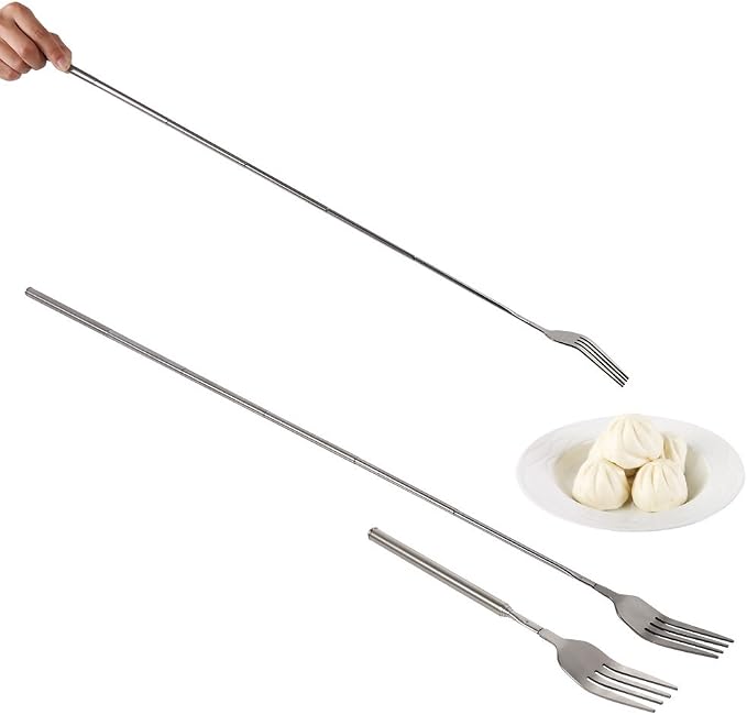 Extendable Fork,8.7 to 25.4 Inch Expandable fork prank,Expandable fork,Telescopic BBQ Fork, Stainless Steel, Extendable Handle,Long Dinner Fruit Dessert Cutlery (2 Pcs)