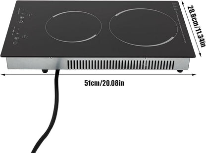 2 Burner Electric Stove - 20 Inch Portable Cooktop with LED Display, Child Safety Lock and Timer, 1500W 9 Power Level Ceramic Cooktop