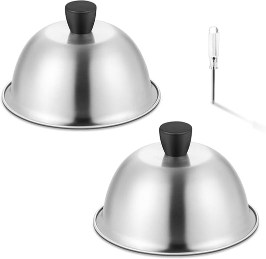 HaSteeL 6 Inch Basting Cover, Stainless Steel Melting Dome Set of 2, Small Metal Steaming Cover Grill Lid for Cheese Burger, Ideal for Indoor & Outdoor Flat Top Griddle Teppanyaki, Dishwasher Safe
