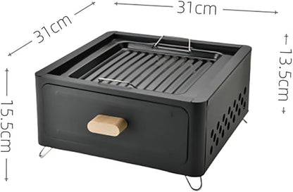 LOGOFUN Portable Charcoal Grill with Enamel Griddle Pan Japanese Style Tabletop BBQ for Outdoor Camping Folding Barbecue Hibachi Backyard Patio Balcony