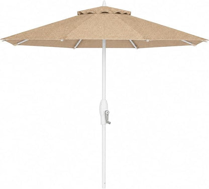 Treasure Garden 9ft Patio Umbrella - Outdoor Furniture Market Umbrella – Deluxe Auto-Tilt – White Aluminum Frame (Sunbrella, Heather Beige)