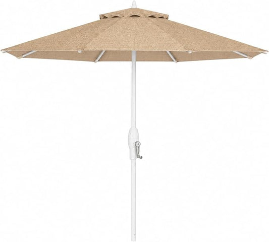 Treasure Garden 9ft Patio Umbrella - Outdoor Furniture Market Umbrella – Deluxe Auto-Tilt – White Aluminum Frame (Sunbrella, Heather Beige)