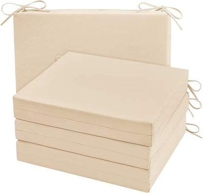 Cozyide Outdoor Chair Cushions, Waterproof Patio Seat Cushions with Adjustable Straps, Square Corner Patio Chair Cushions for Garden, Beige, 18.5x16x3 Inch (Pack of 4)