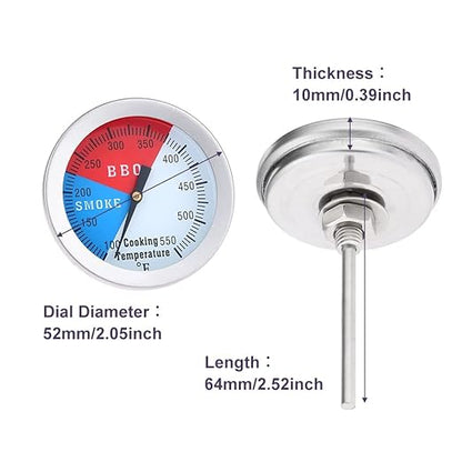 BBQ Thermometer Gauge, 2inch/52mm Stainless Steel Grill Temperature, Fahrenheit and Heat Indicator for Smoker Wood Charcoal Pit
