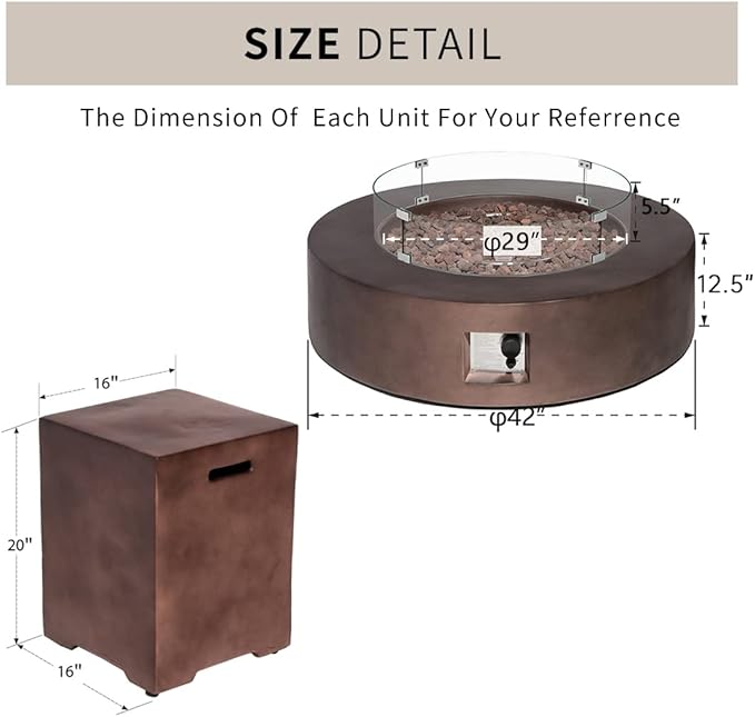 HOMPUS Outdoor Propane Fire Pit Table 42-inch 50,000 BTU Round Bronze Concrete Gas Fire Table w Tank Cover,Wind Guard,Lava Rocks,Rain Cover Smokeless FirePit for Outside Patio,Garden,Deck,Backyard