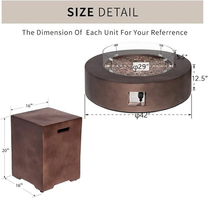 HOMPUS Outdoor Propane Fire Pit Table 42-inch 50,000 BTU Round Bronze Concrete Gas Fire Table w Tank Cover,Wind Guard,Lava Rocks,Rain Cover Smokeless FirePit for Outside Patio,Garden,Deck,Backyard