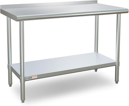 Stainless Steel Table with Backsplash 48x24 Inches 4ft for Prep | Heavy Duty Metal Workbench with Adjustable Undershelf for Commercial Kitchen Restaurant Laundry Garage Home Hotel Chef