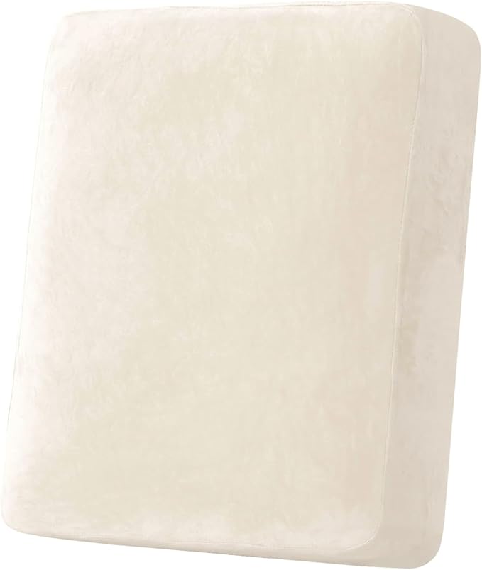 H.VERSAILTEX Velvet Stretch Couch Cushion Cover Plush Cushion Slipcover for Chair Cushion Furniture Protector Seat Cushion Sofa Cover (1 Piece Armchair Cushion Covers, Cream)