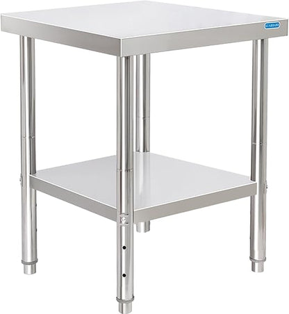 KUARBARR Stainless Steel Table for Prep & Work with Undershelf 24 x 24 Inches NSF Metal Commercial Kitchen Prep Table with Adjustable Under Shelf Worktable for Restaurant Home Outdoor