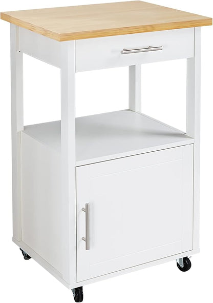 Shintenchi Kitchen Island Cart with Storage,Rolling Side Table on Wheels with Worktop,Single Door Cabinet and Drawer for Dinning Room, White