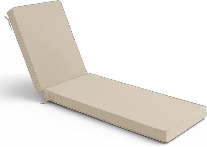 Summsun Chaise Lounge Cushions Outdoor - Waterproof and Fade Resistant Sun Lounger Replacement Cushions - Patio Lounger Pads with Removable Cover for Pool, Deck, Lawn, 80 x 26 x 3 Inch, Cream