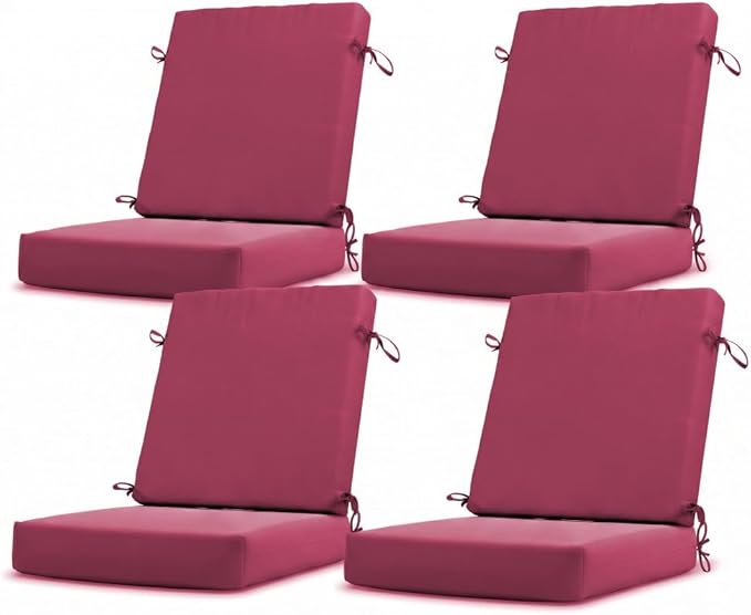 California Umbrella Outdoor Dining Chair, Set of 4 Patio Seat Cushions, 20 x 40 Inch, Premium Outdoor Memory Foam, Fade Resistant, Sunbrella Fabric, Fabric Ties, Hot Pink