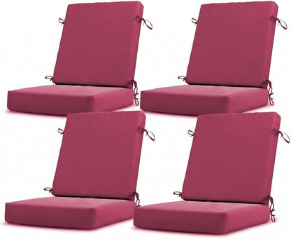 California Umbrella Outdoor Dining Chair, Set of 4 Patio Seat Cushions, 20 x 40 Inch, Premium Outdoor Memory Foam, Fade Resistant, Sunbrella Fabric, Fabric Ties, Hot Pink