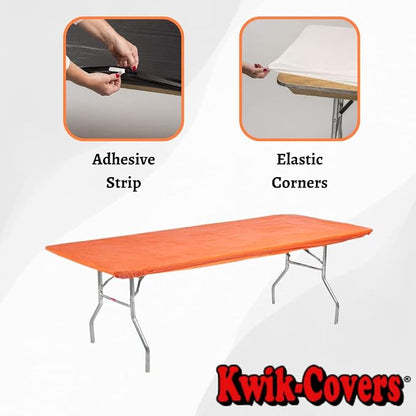 10 Pack of Rectangular Plastic Table Covers - 6' Foot or 8' Foot Options - Indoor or Outdoor Fitted Table Covers (Table NOT Included) (Orange, 30" x 96" (8' ft))