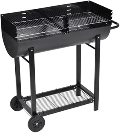 Barrel Grill, Heavy-Duty Steel Traditional Barbecue Smoker with 2 Cooking Grids Outdoor Portable Charcoal Grill Smoker for Pizza, Vegetables, Meats, Bread (Style G)