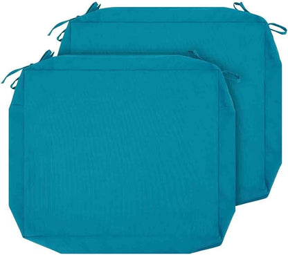 Magpie Fabrics Indoor Outdoor Cushion Cover Replacement 2 Pack, NO Insert! Water Repellent Slipcover with Ties Decor for Patio Garden Chair Sofa Bench Wicker(Teal Blue, 20x18x4 Inch)