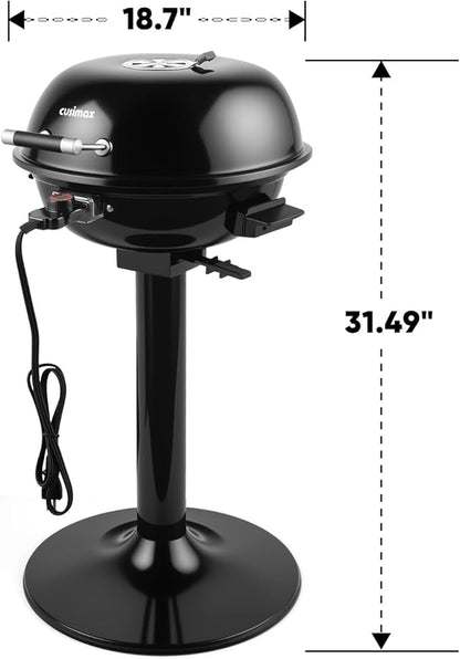 Electric Grill Outdoor, CUSIMAX Electric BBQ Grill, 1600W Portable BBQ with Lid for Cookouts, BBQ Gatherings, Small Spaces, Adjustable Heat, Removable Stand Grill, Oil Collector