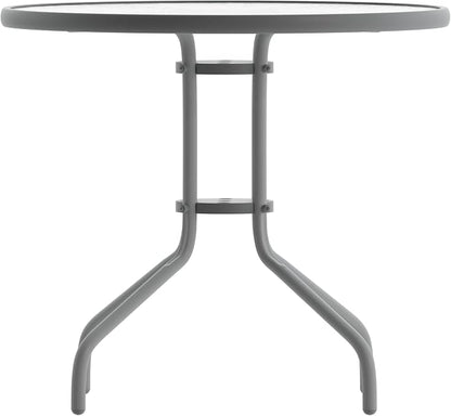 Flash Furniture 31.5 in Metal Round Table, Silver | Tempered Glass Top