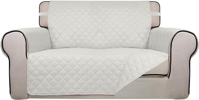 PureFit Reversible Quilted Couch Covers for Dogs Loveseat Sofa Cover 46.5” | Ivory/Ivory, Water Resistant Couch Protector, Washable Pet Couch Cover with Non Slip and Elastic Straps For Kids